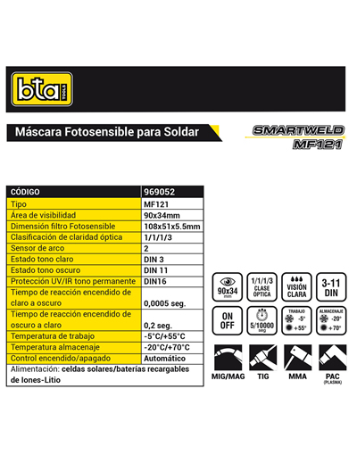 Máscara Fotosensible para Soldar SMARTWELD MF121